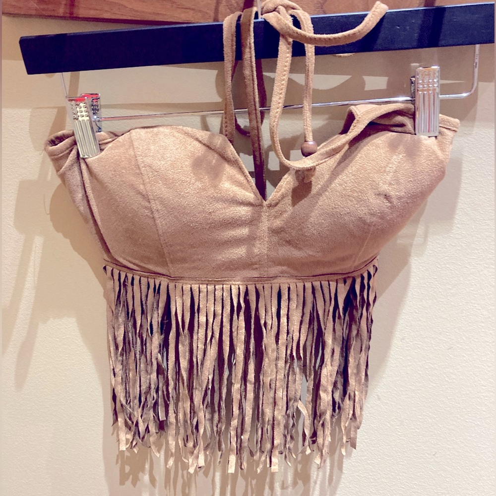 Y2K Fringe Halter Crop Top, Size Small